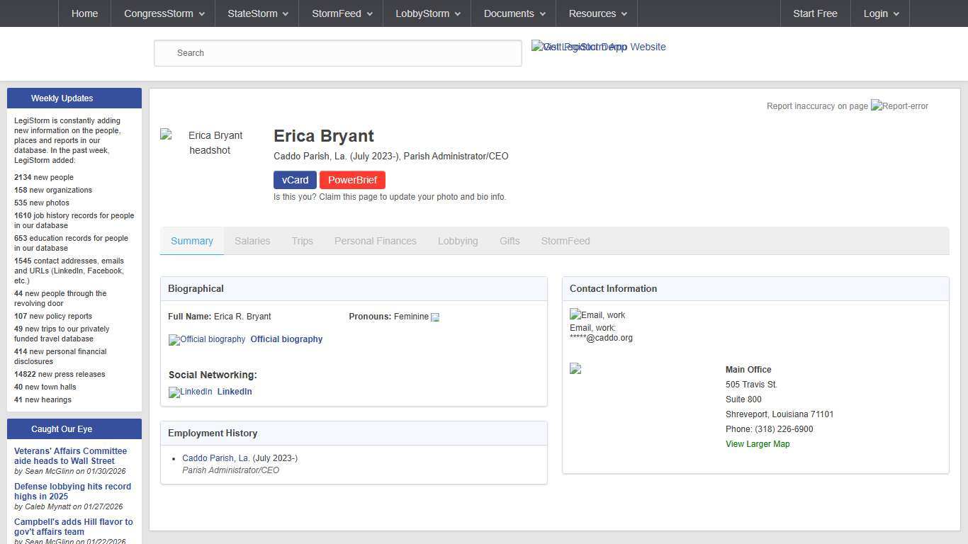 Erica Bryant - Caddo Parish, La. (July 2023-), Parish Administrator/CEO - Biography LegiStorm